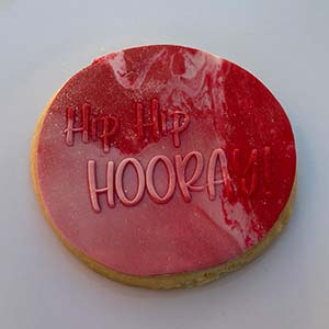 Red Hippip Hooray birthday cookies